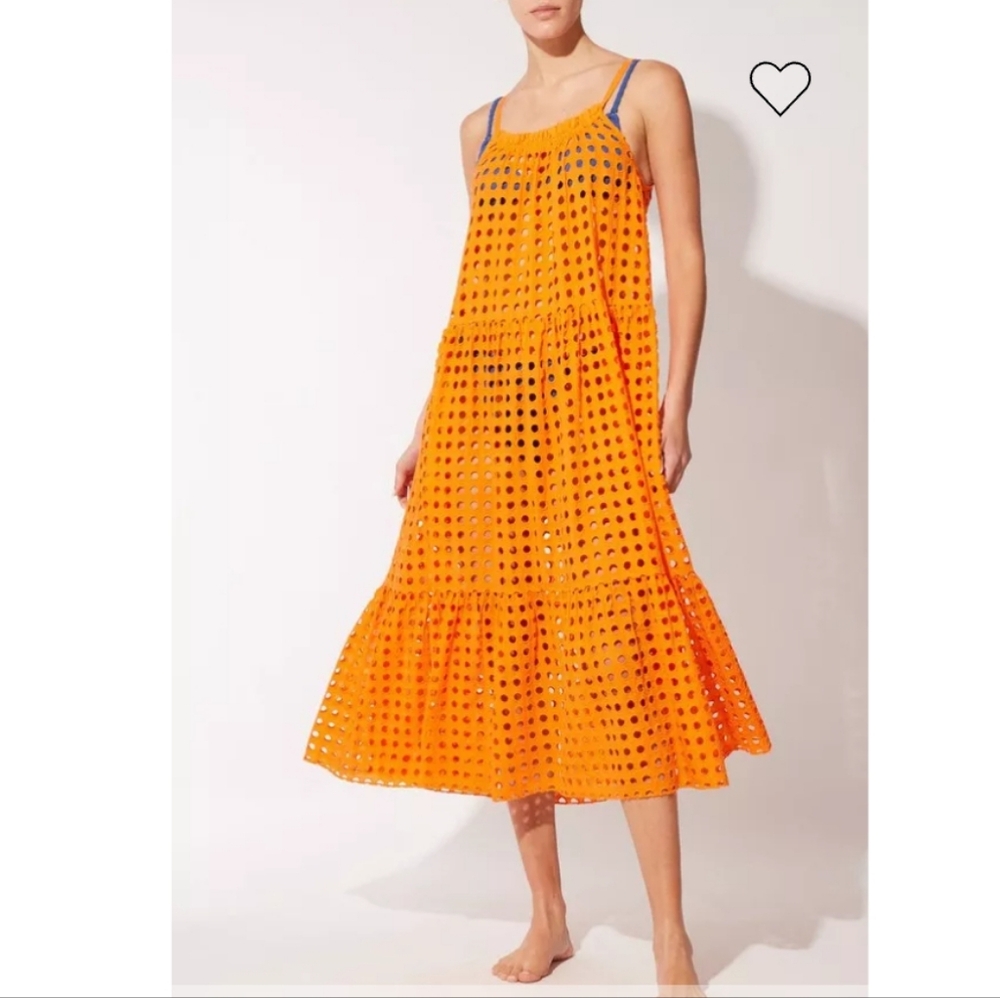 Solid & Striped The Clara Eyelet Midi Beach Dress in Marmalade Size M